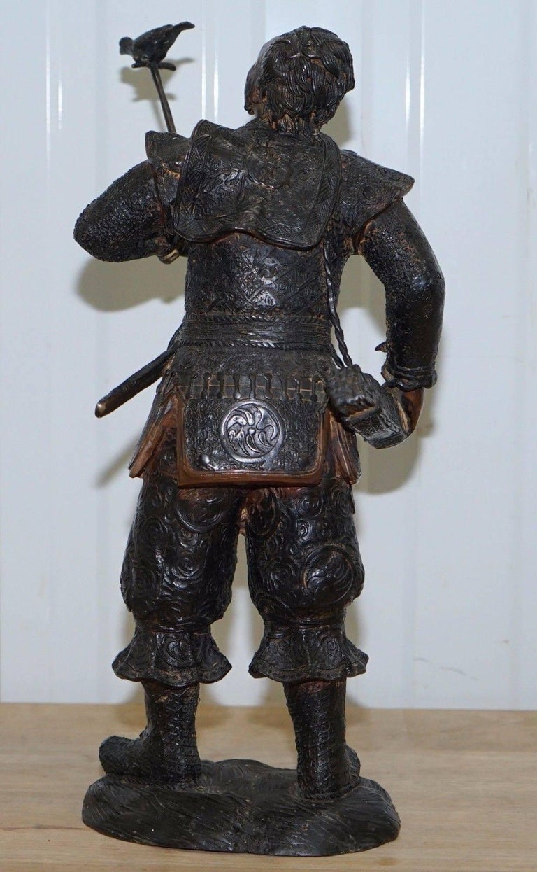 Pair of Meiji Style Japanese Hayabusa Bronze Samurai Warrior Statues