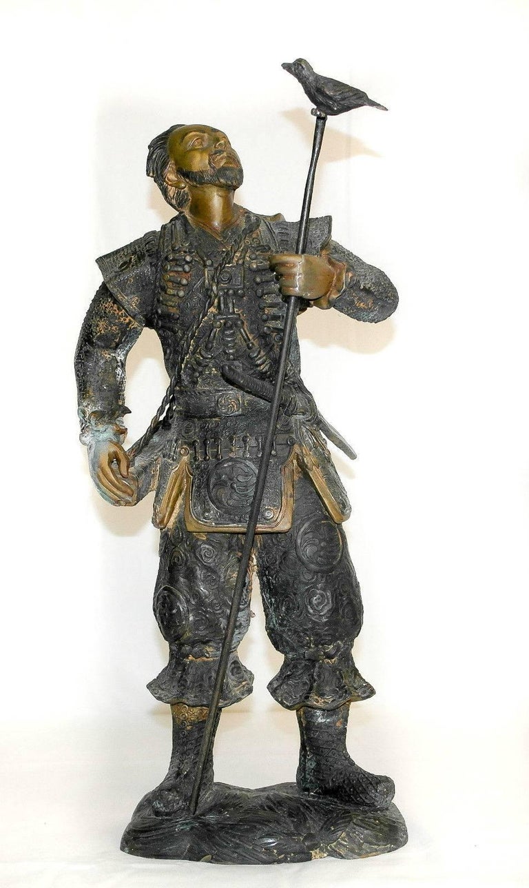 Pair of Meiji Style Japanese Hayabusa Bronze Samurai Warrior Statues