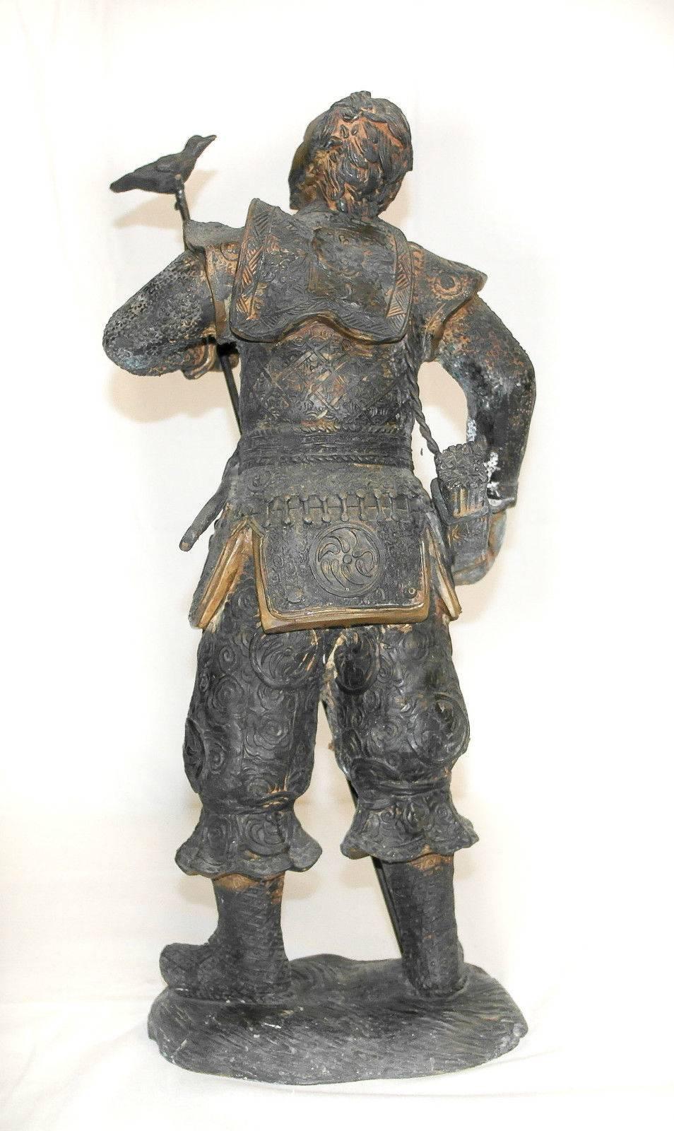 Pair of Meiji Style Japanese Hayabusa Bronze Samurai Warrior Statues For Sale at 1stDibs