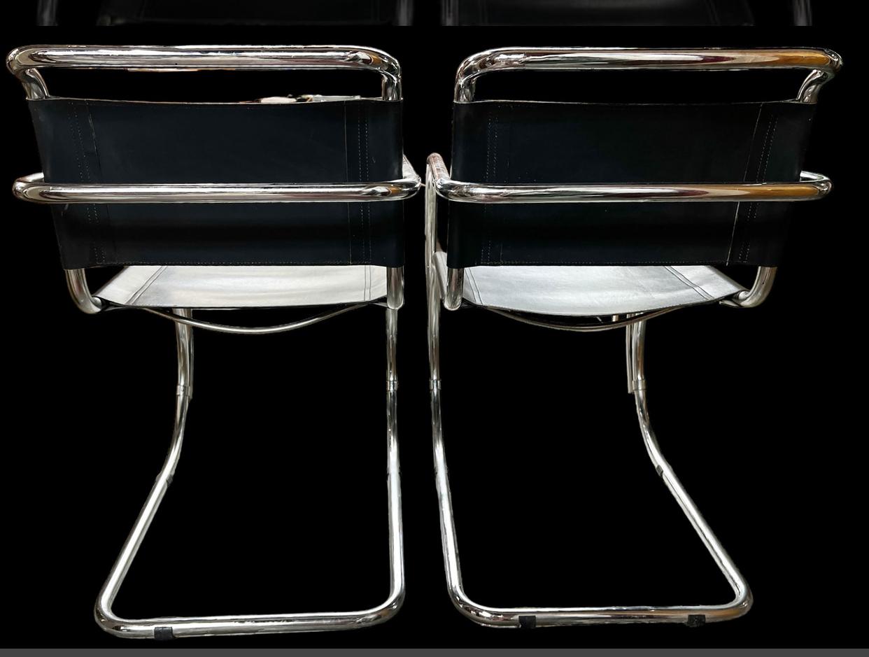 Art Deco Pair of Mies Van Der Rohe MR20 Chrome and Leather Chairs. For Sale