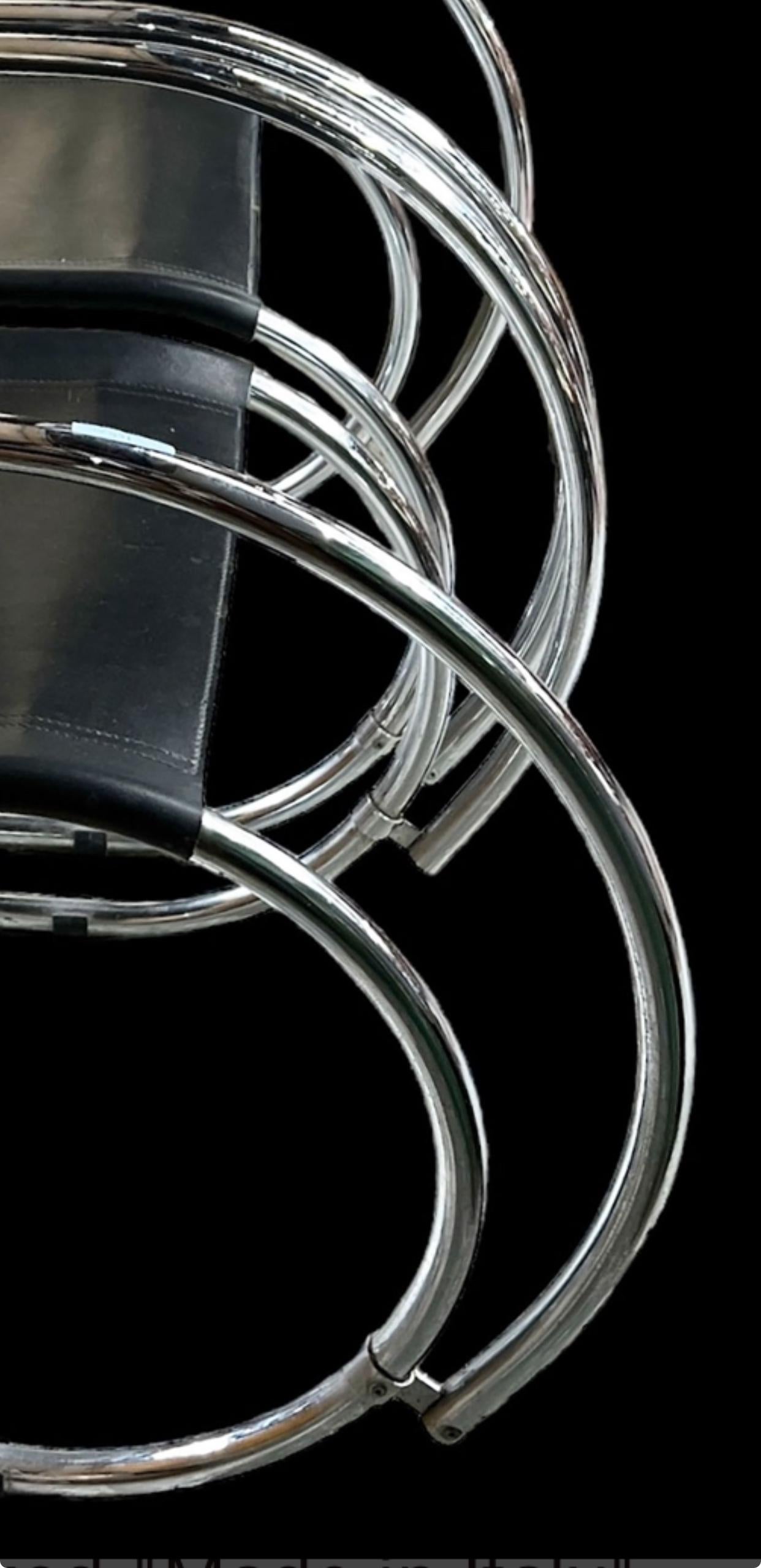 Italian Pair of Mies Van Der Rohe MR20 Chrome and Leather Chairs. For Sale