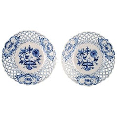 Pair of Meissen Blue Onion Pierced/Reticulated Plates
