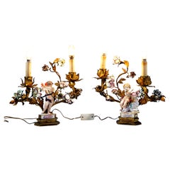 Pair Of Meissen Bronze Table Lamps With Motto Children, by MV Acier, 1775-1814