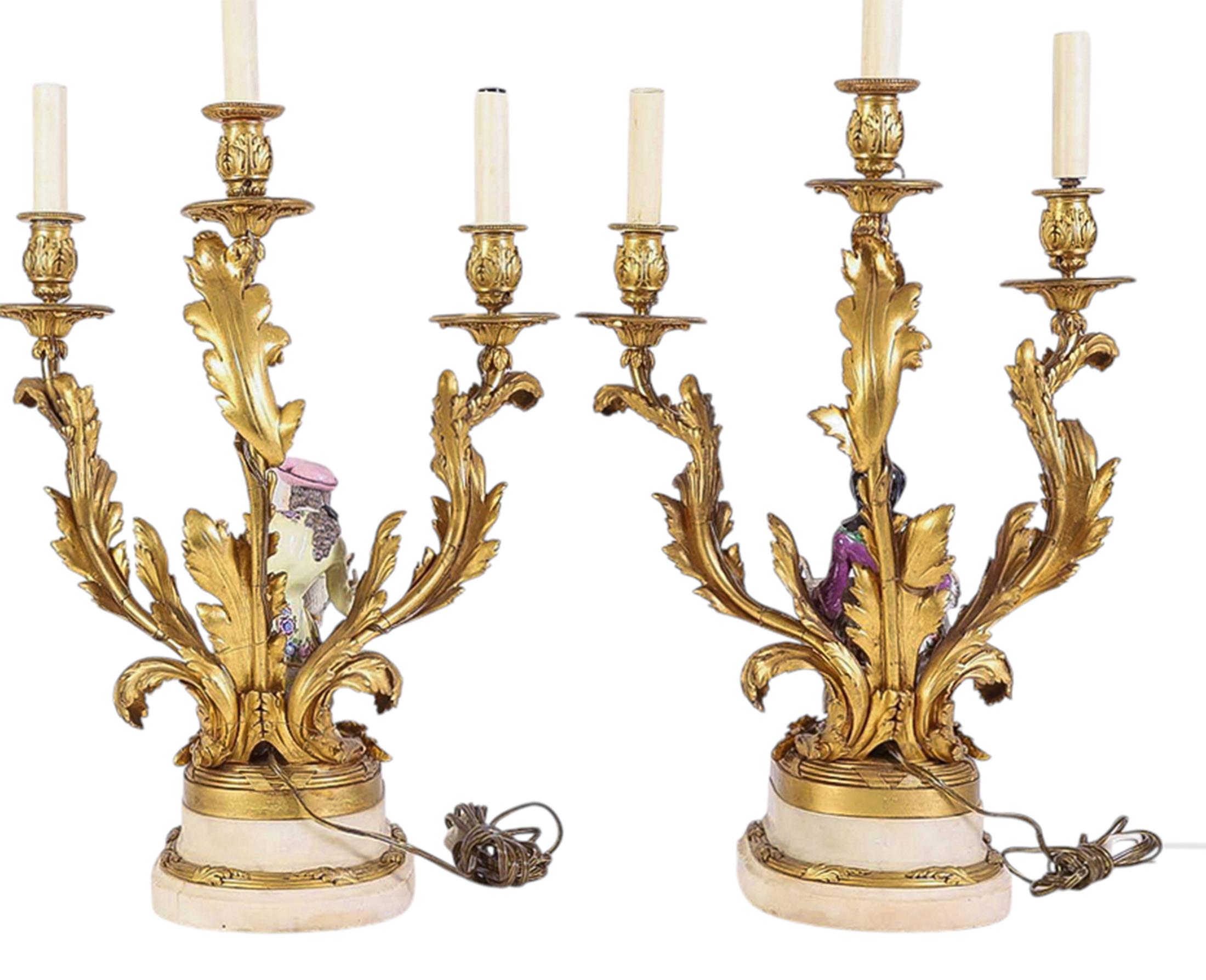 Pair of Meissen Figures Mounted as Rococo Ormolu Candelabras For Sale 4