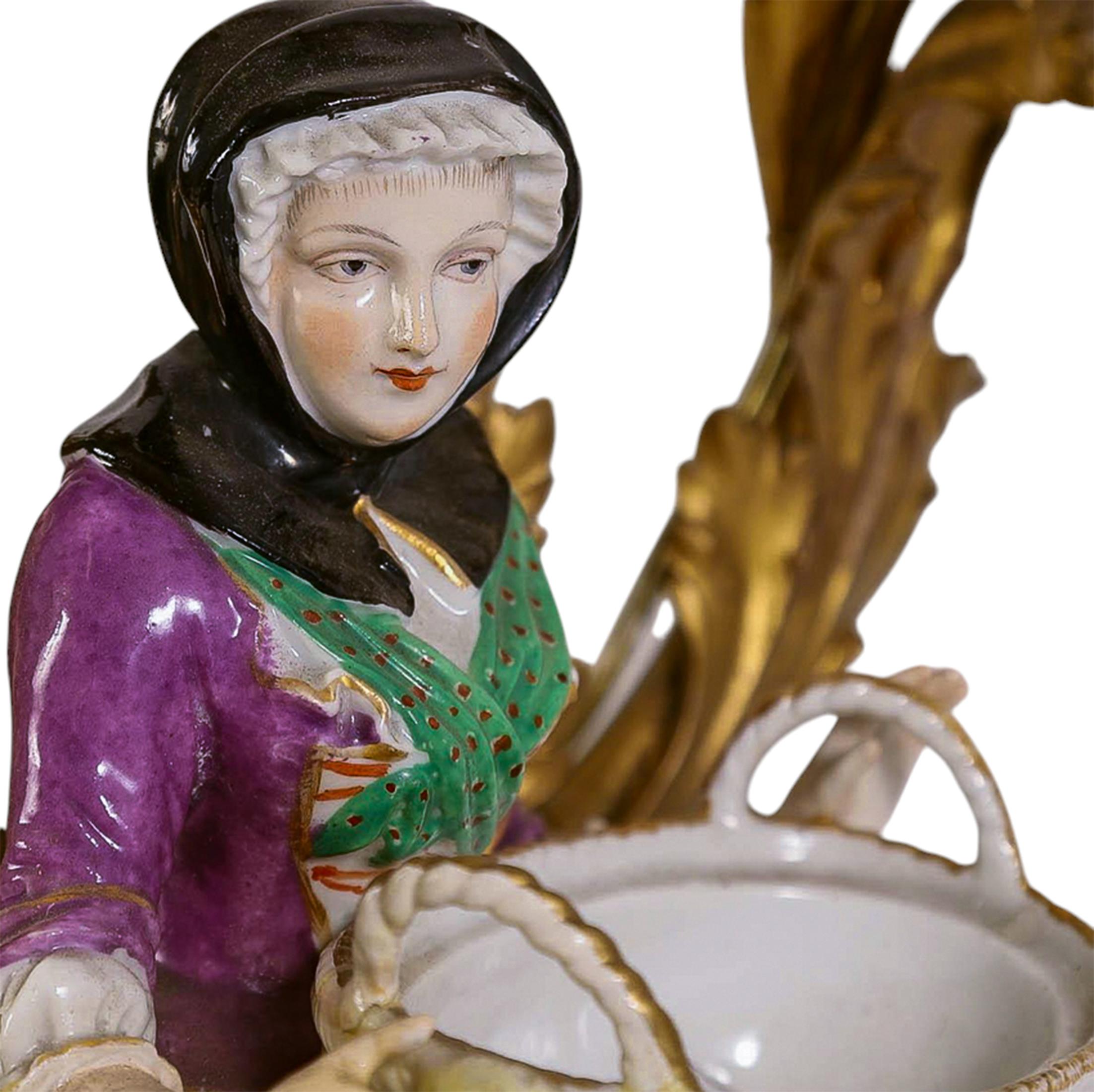 French Pair of Meissen Figures Mounted as Rococo Ormolu Candelabras For Sale