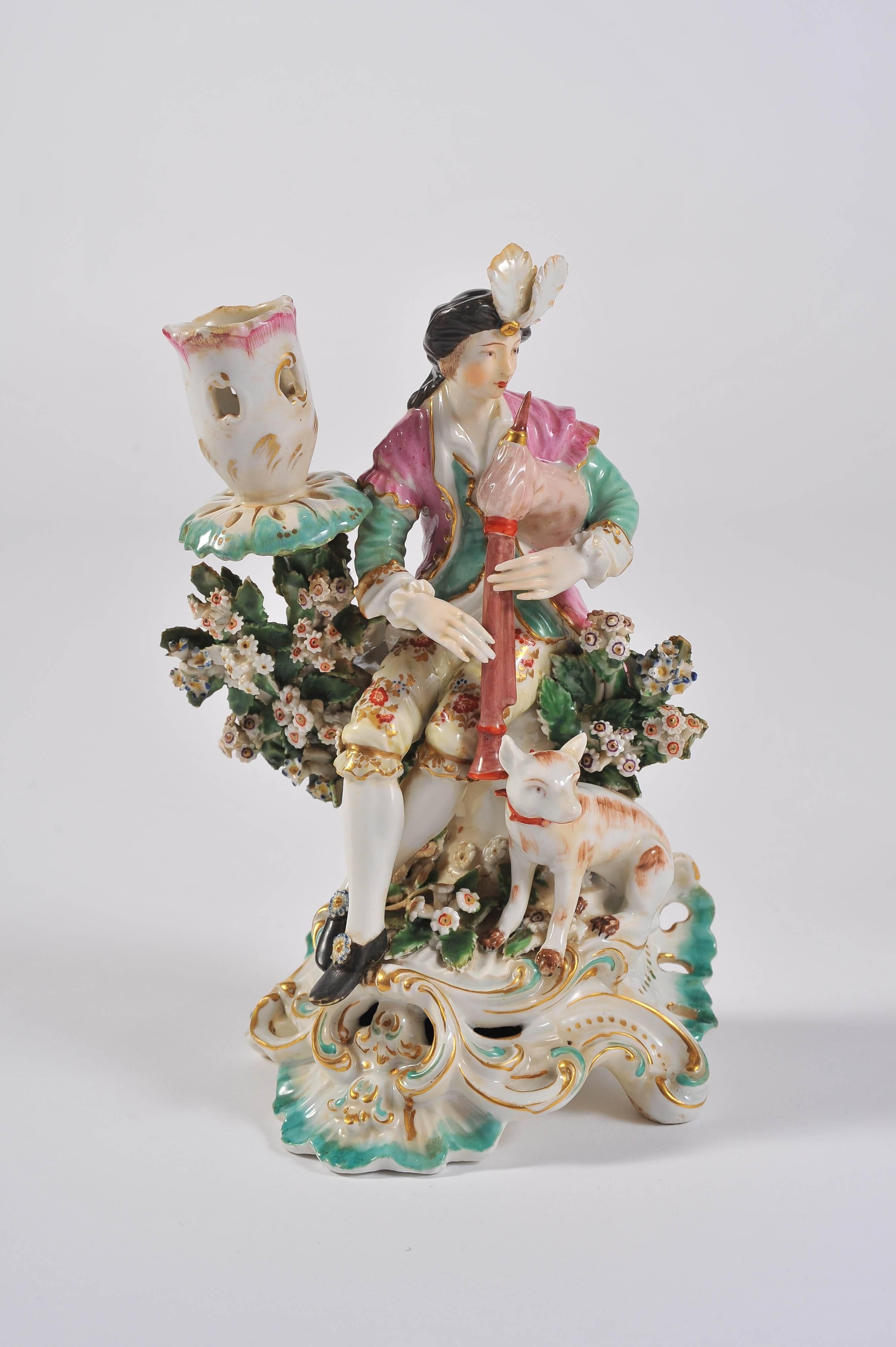Baroque Revival Pair of Meissen Figurines with Candleholders, Boy and Girl Bright Colors