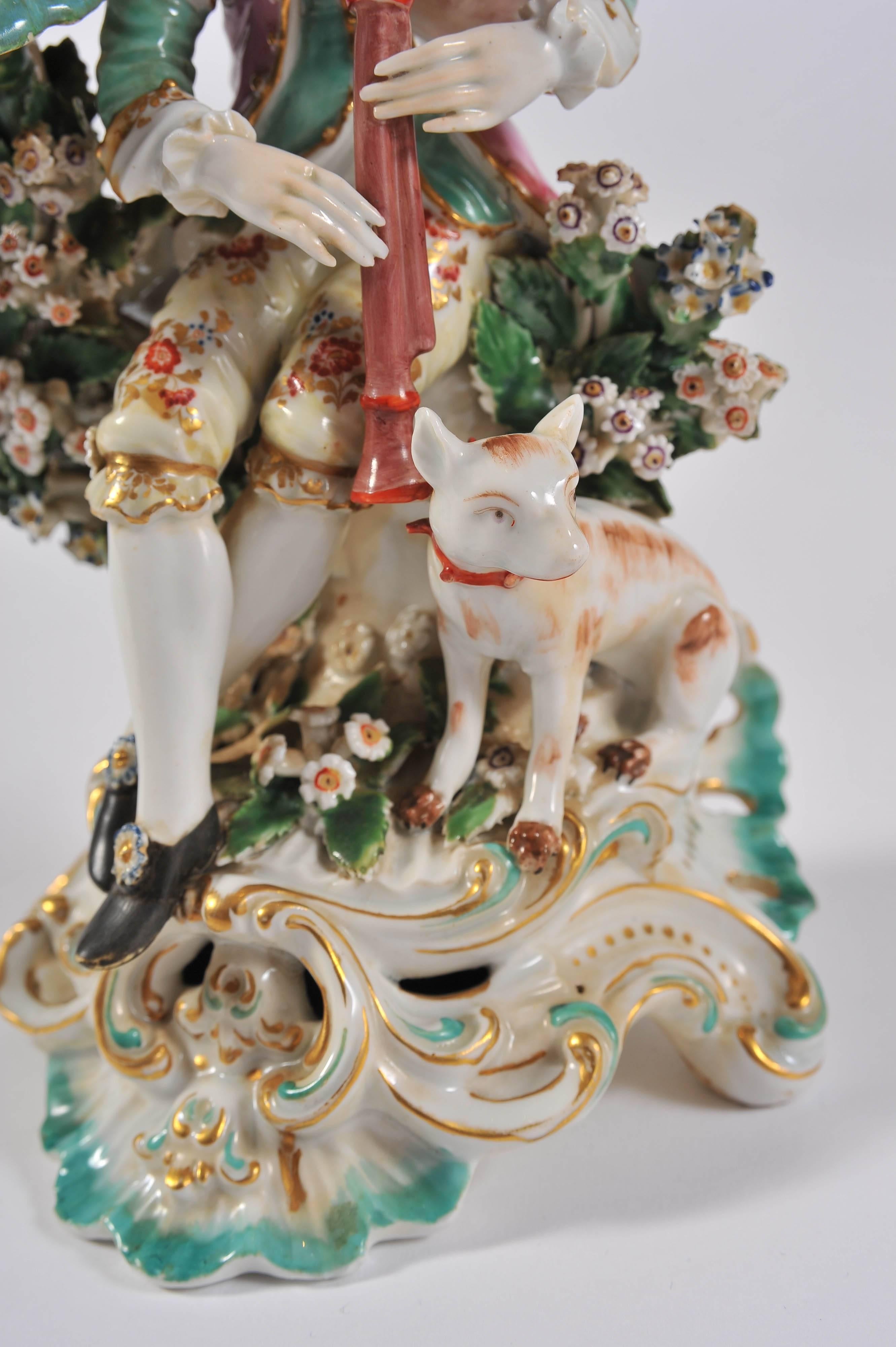 German Pair of Meissen Figurines with Candleholders, Boy and Girl Bright Colors