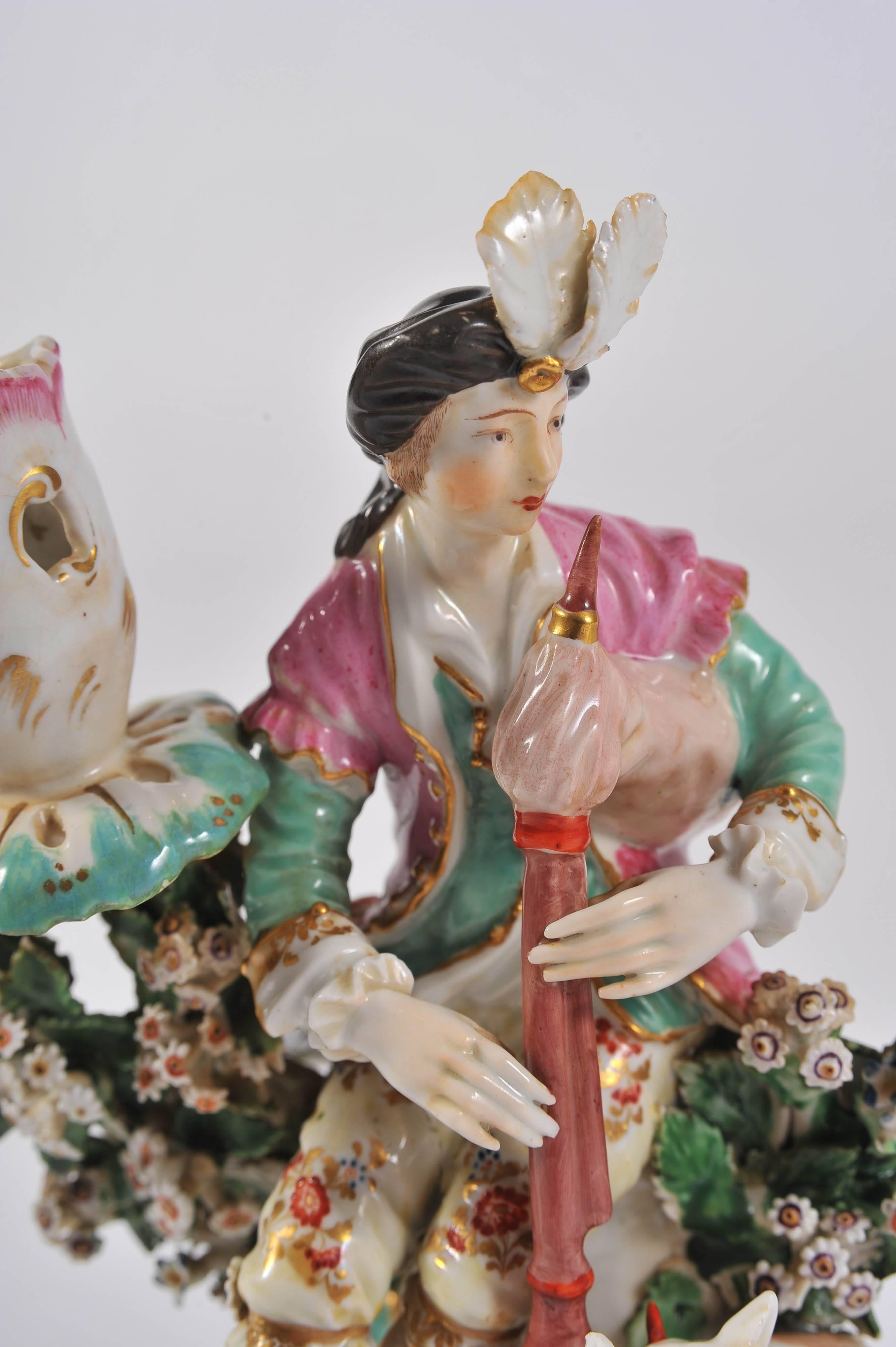 Pair of Meissen Figurines with Candleholders, Boy and Girl Bright Colors In Good Condition In London, GB
