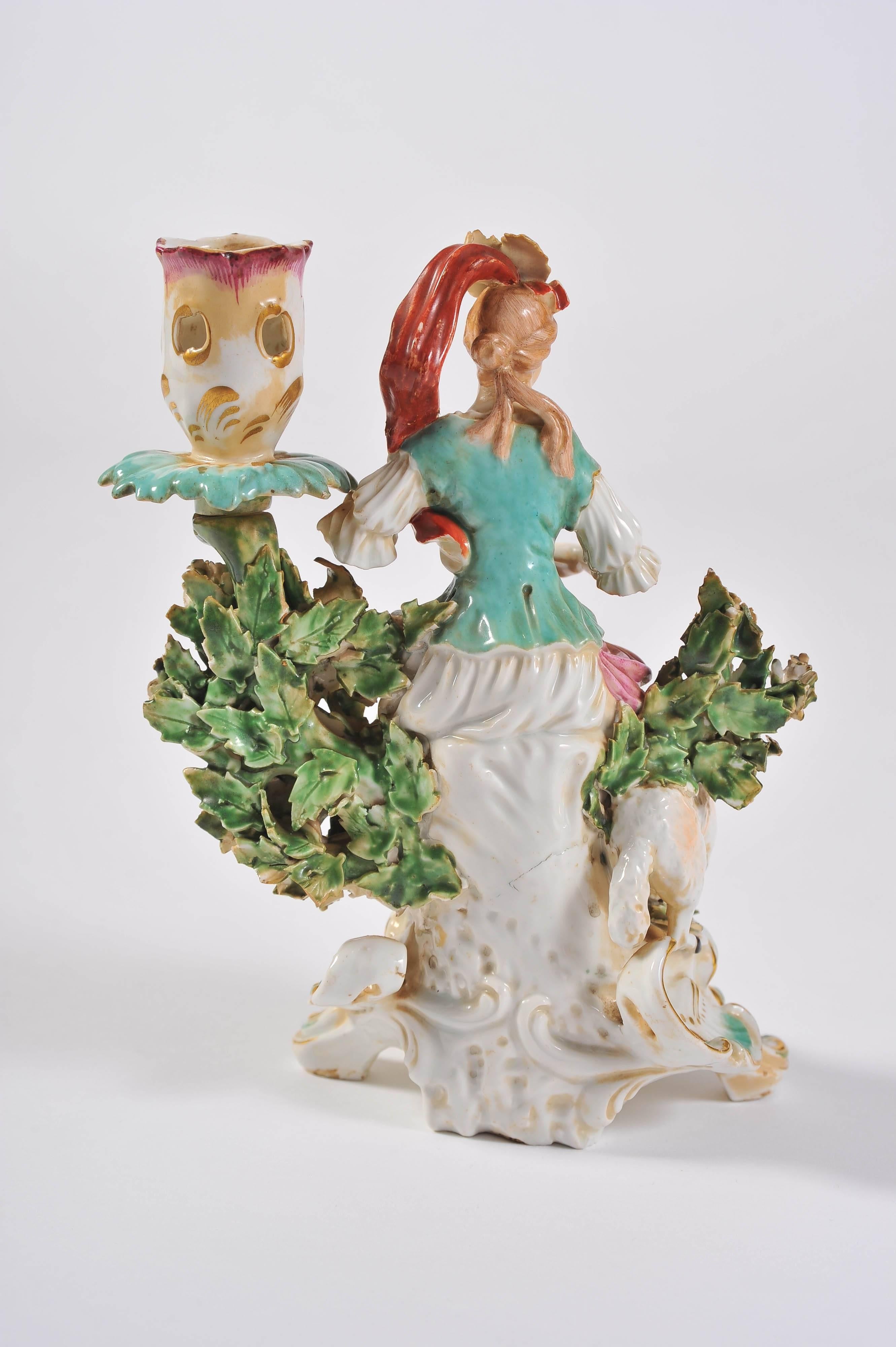 Pair of Meissen Figurines with Candleholders, Boy and Girl Bright Colors 1