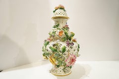 Pair of Meissen Flower Encrusted Covered Vases