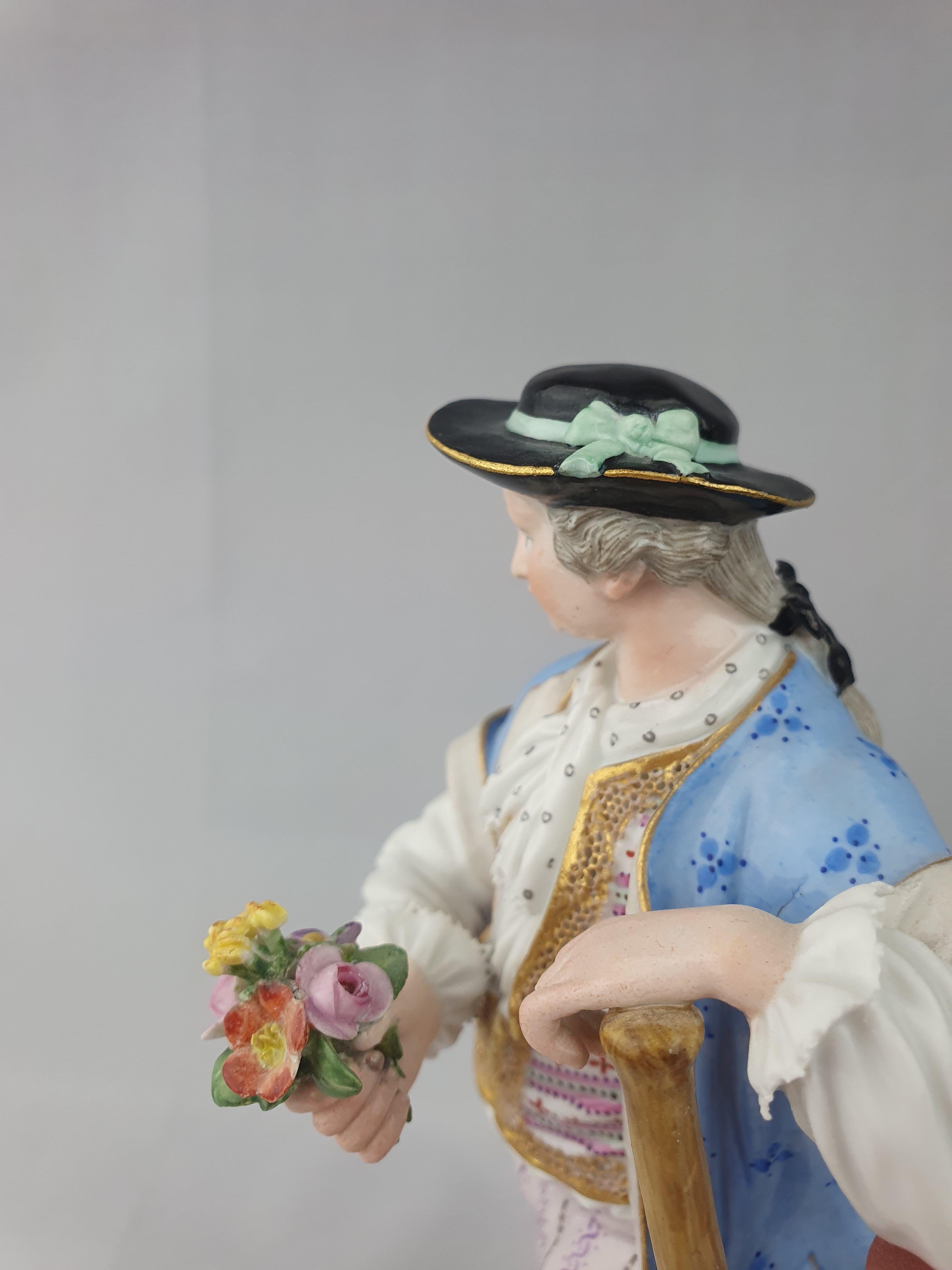 Meissen Pair of Meissen Gardeners Man and Woman In Good Condition For Sale In Altrincham, GB