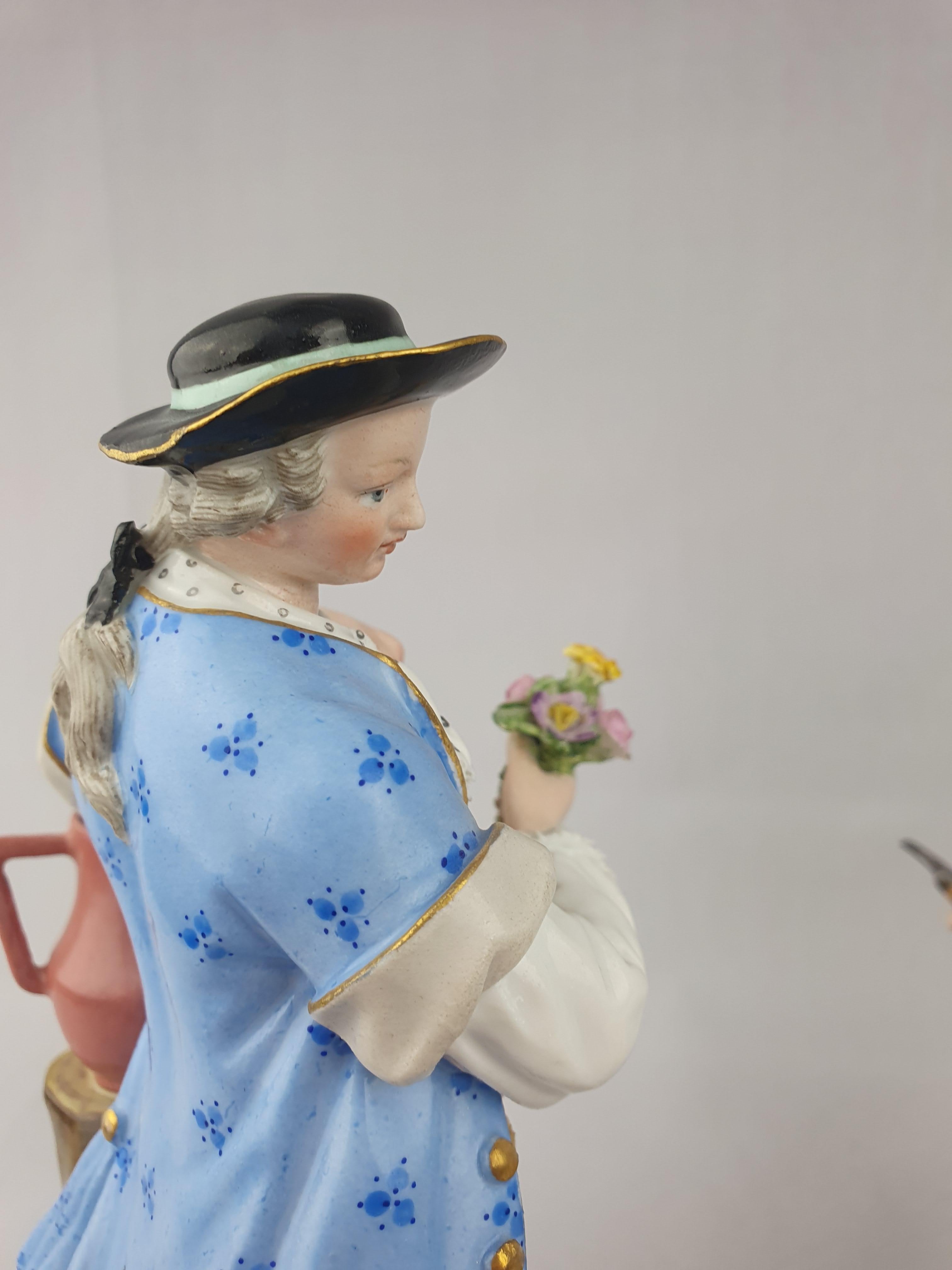 19th Century Meissen Pair of Meissen Gardeners Man and Woman For Sale