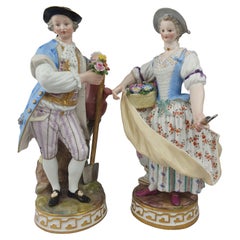 Antique Meissen Pair of Meissen Gardeners Man and Woman
