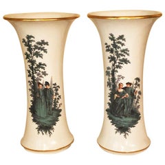 Pair of Meissen Late 19th Century Vases with Watteau Style Paintings