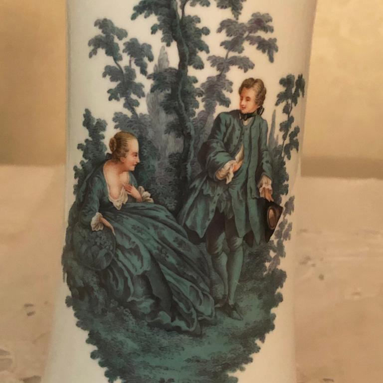 Pair of Meissen Late 19th Century Vases with Watteau Style Paintings 1