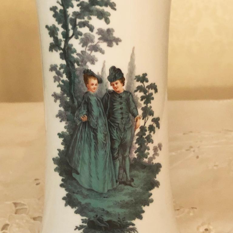 Pair of Meissen Late 19th Century Vases with Watteau Style Paintings 2