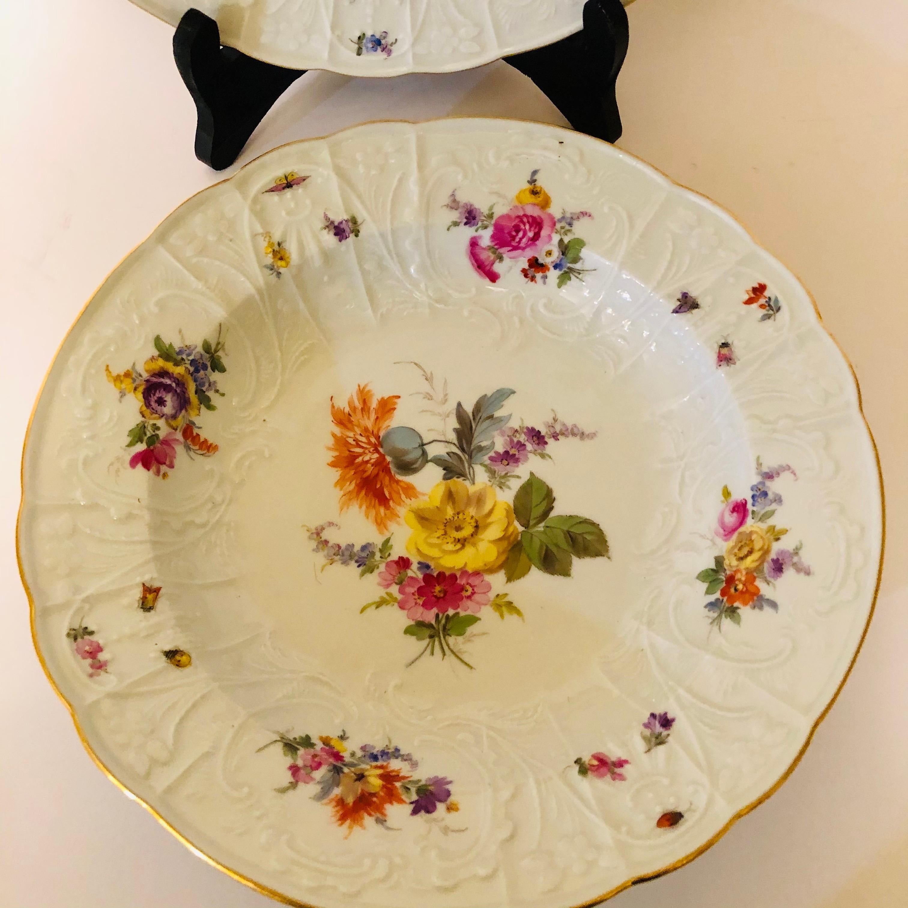 German Pair of Meissen Museum Quality Bowls Painted with Flower Bouquets and Insects