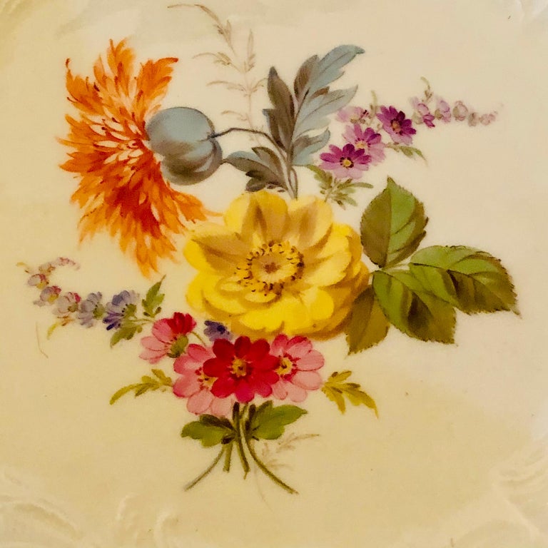 Hand-Painted Pair of Meissen Museum Quality Bowls Painted with Flower Bouquets and Insects For Sale