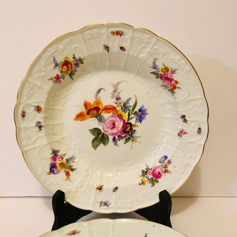 Late 19th Century Pair of Meissen Museum Quality Bowls Painted with Flower Bouquets and Insects For Sale