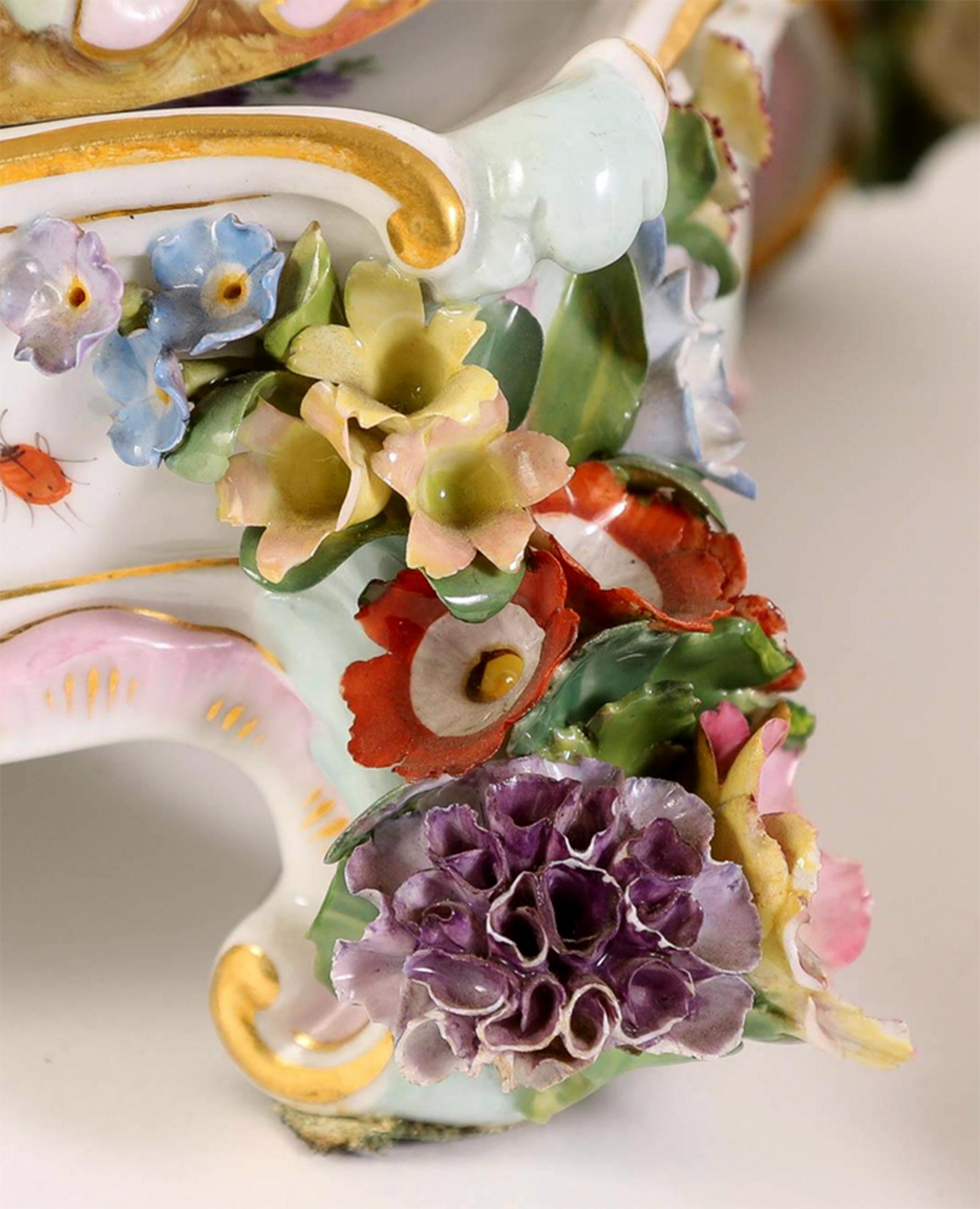 Pair of Meissen Neo-Rococo Figural Reticulated Centerpiece Compotes on Stands In Good Condition For Sale In New York, NY