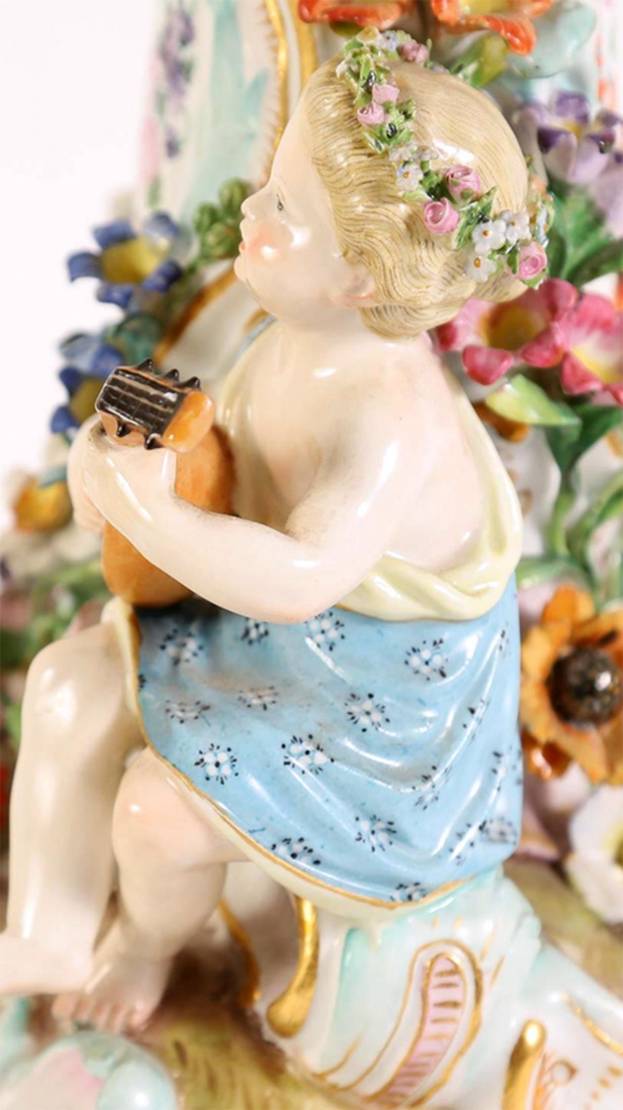 Pair of Meissen Neo-Rococo Figural Reticulated Centerpiece Compotes on Stands For Sale 1