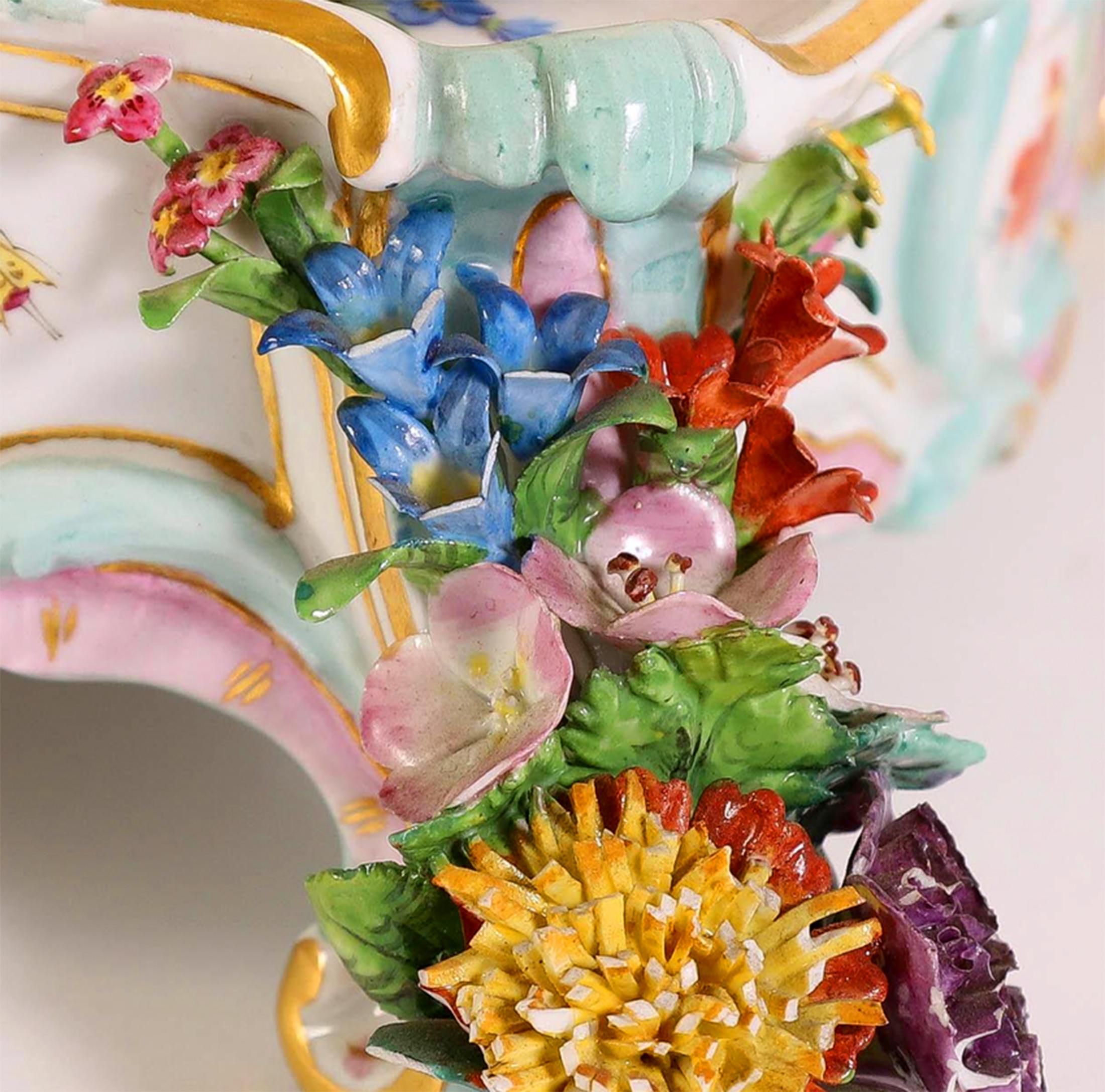 Pair of Meissen Neo-Rococo Figural Reticulated Centerpiece Compotes on Stands For Sale 2