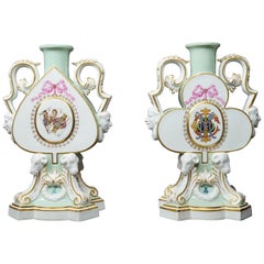 Pair of Meissen Playing Card Theme Candlestick Vases, Litchfield of London, 1876