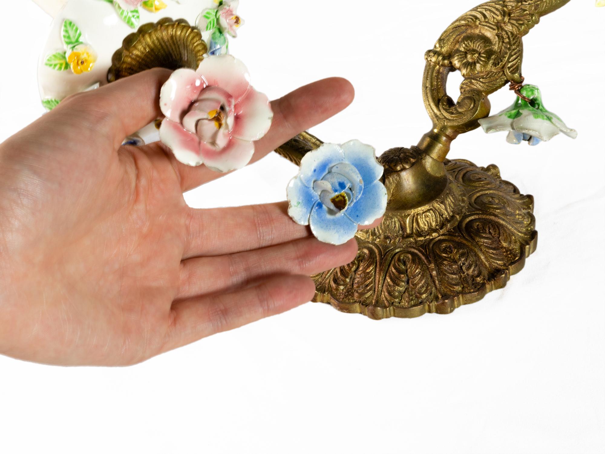 Baroque Pair of Meissen Porcelain Bronze Sconces, Early 20th Century For Sale