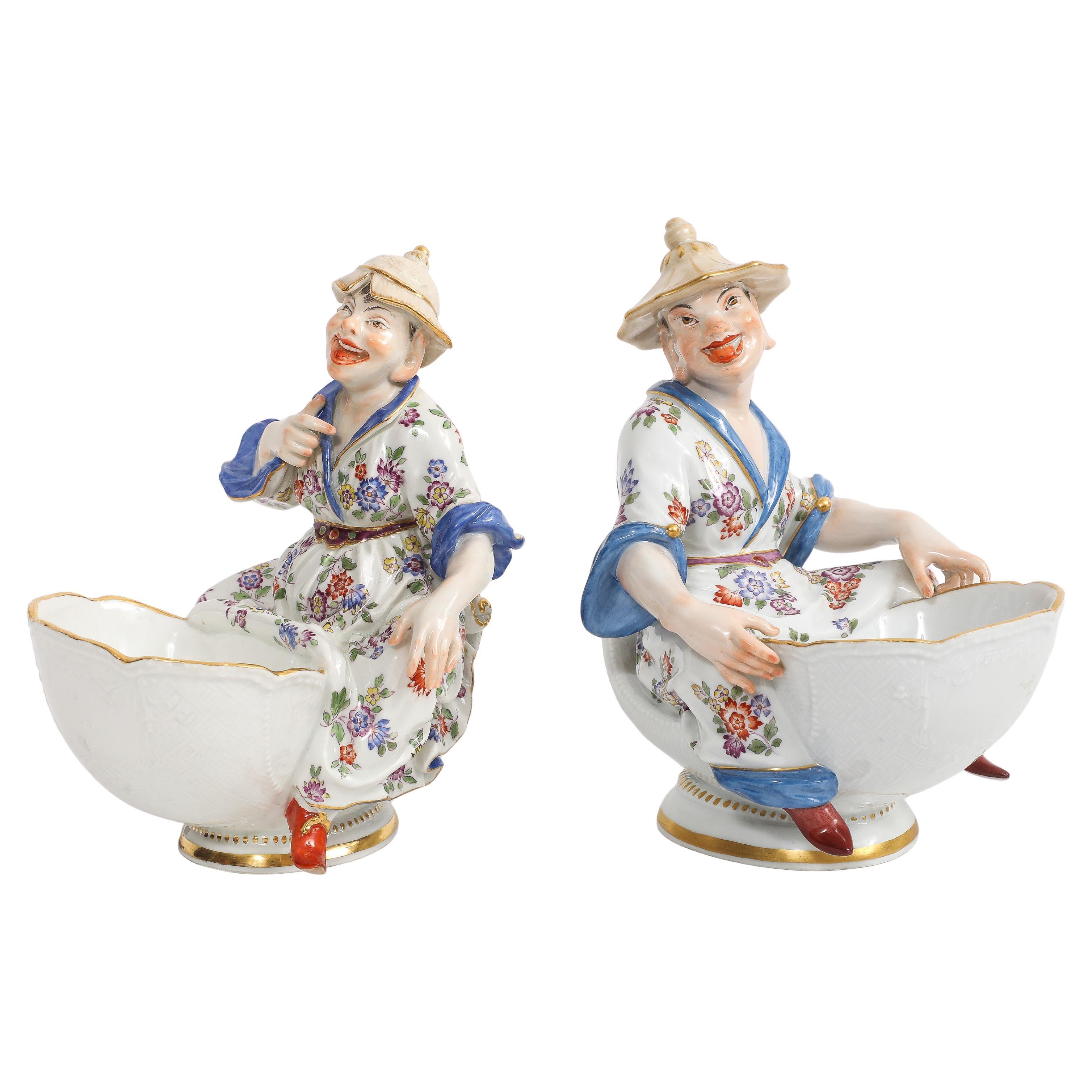Pair of Meissen Porcelain Chinoiserie Figural Sweetmeat Dishes, J.J. Kandler