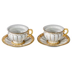 Vintage Pair of Meissen Porcelain Coffee Cups with Saucers