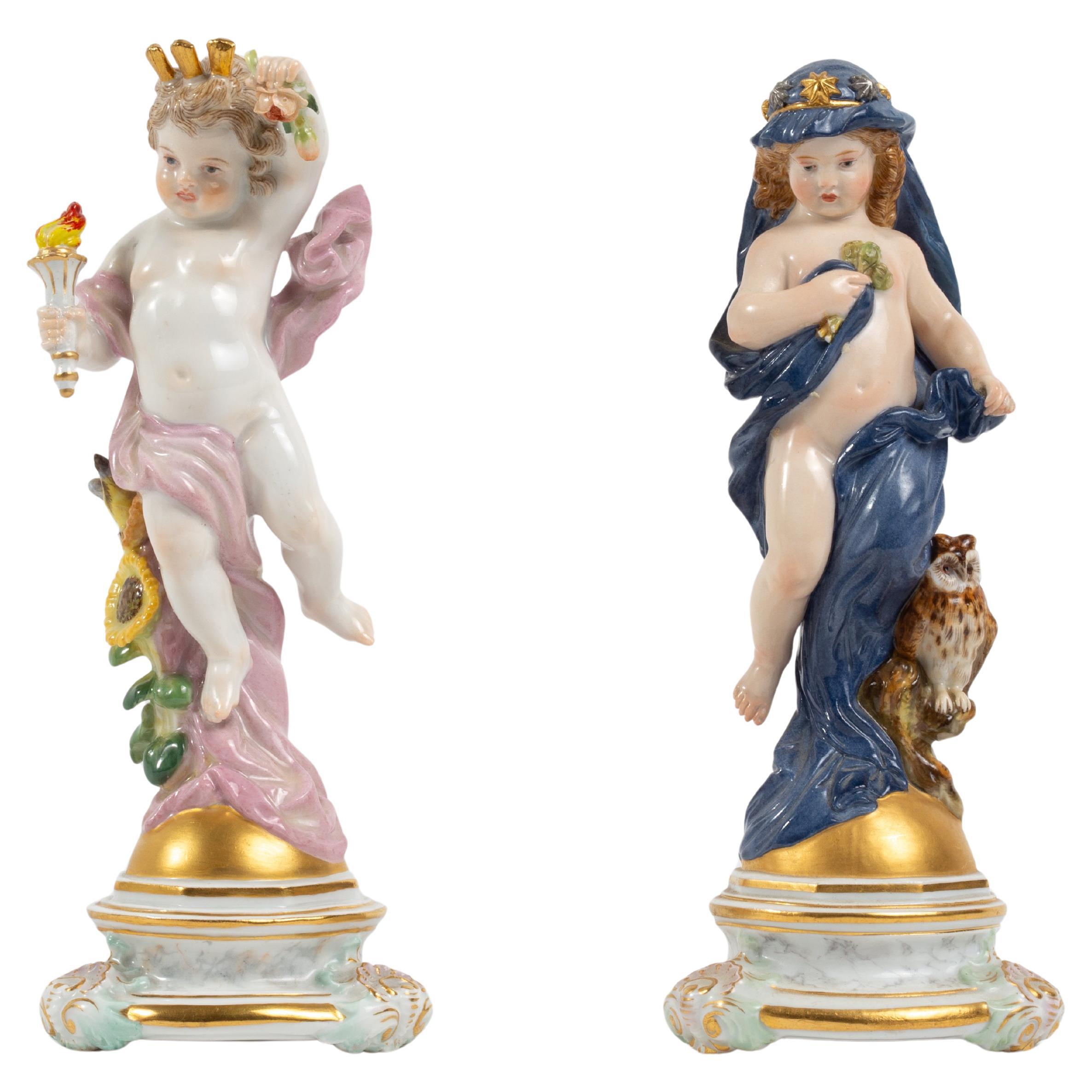 Coppia di figure "Giorno e Notte" in Meissen Porcelain