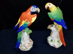 Pair of Meissen Porcelain Figures of Parrots Standing on Branches W/ Cherries