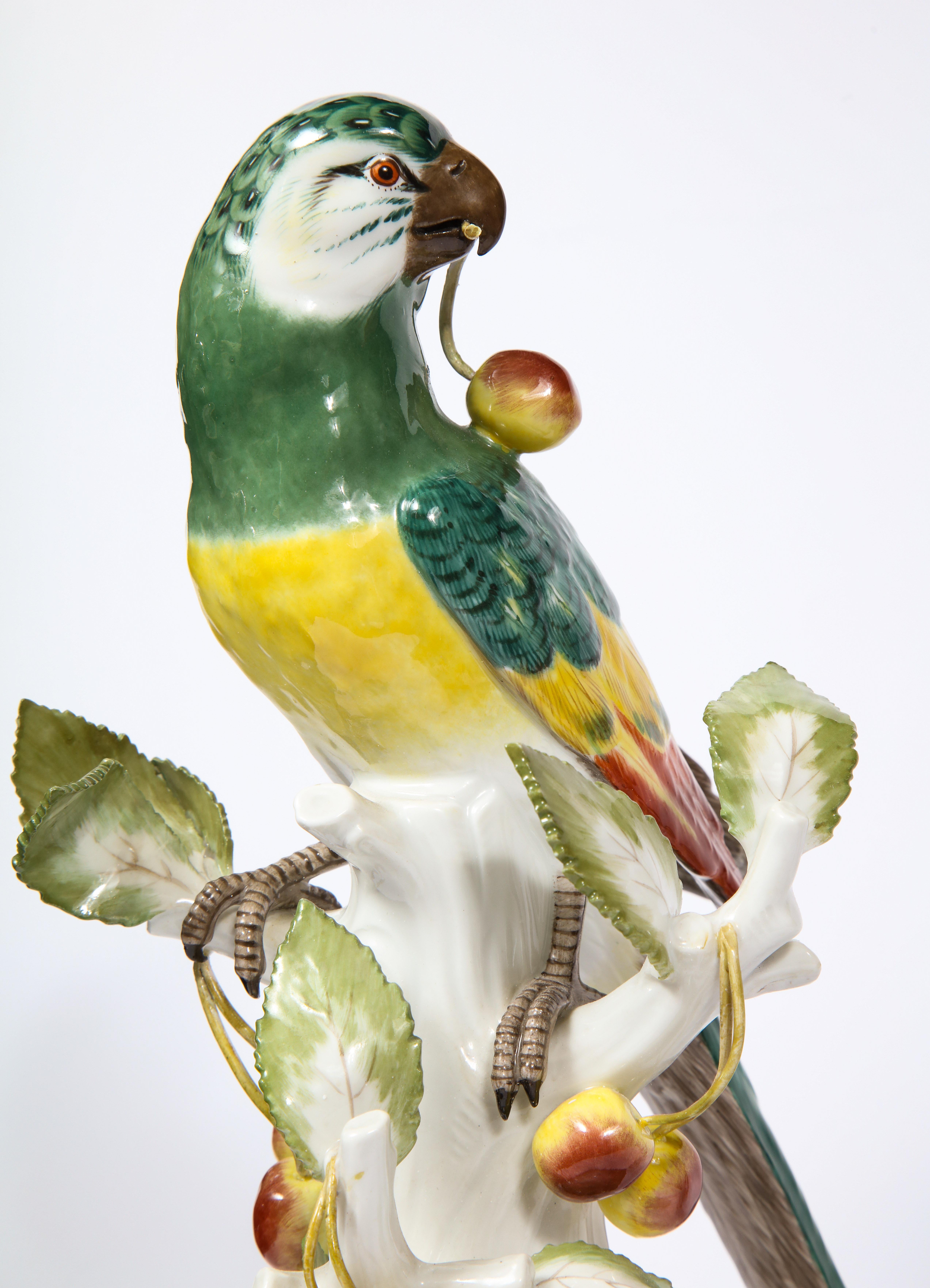 Pair of Meissen Porcelain Figures of Parrots with Cherries, Insects and Flowers 2