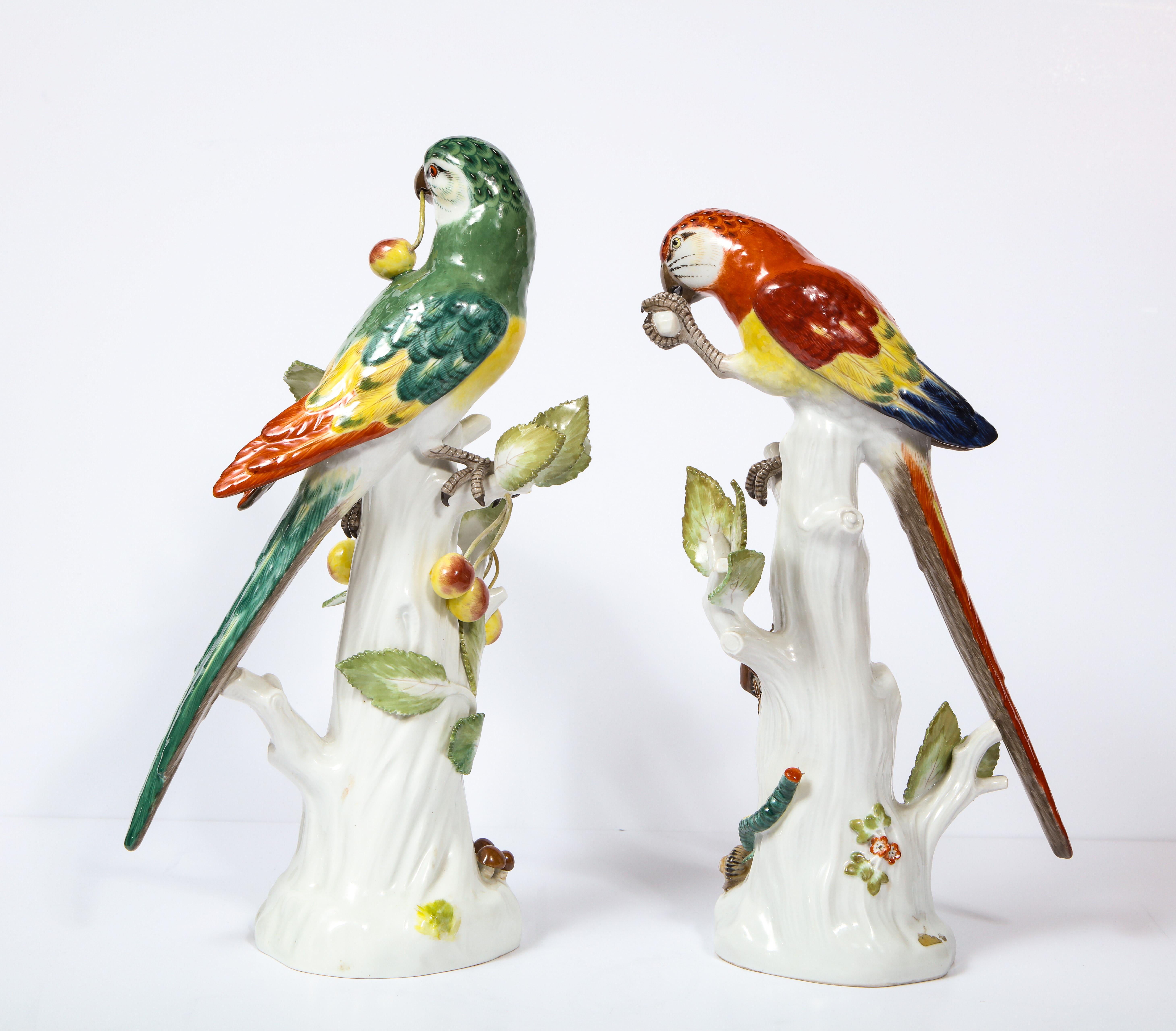 Pair of Meissen Porcelain Figures of Parrots with Cherries, Insects and Flowers In Good Condition In New York, NY