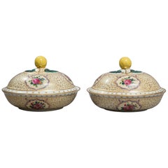 Pair of Meissen Porcelain Lidded Bowls with Lemon Finials, Marked: Marcolini