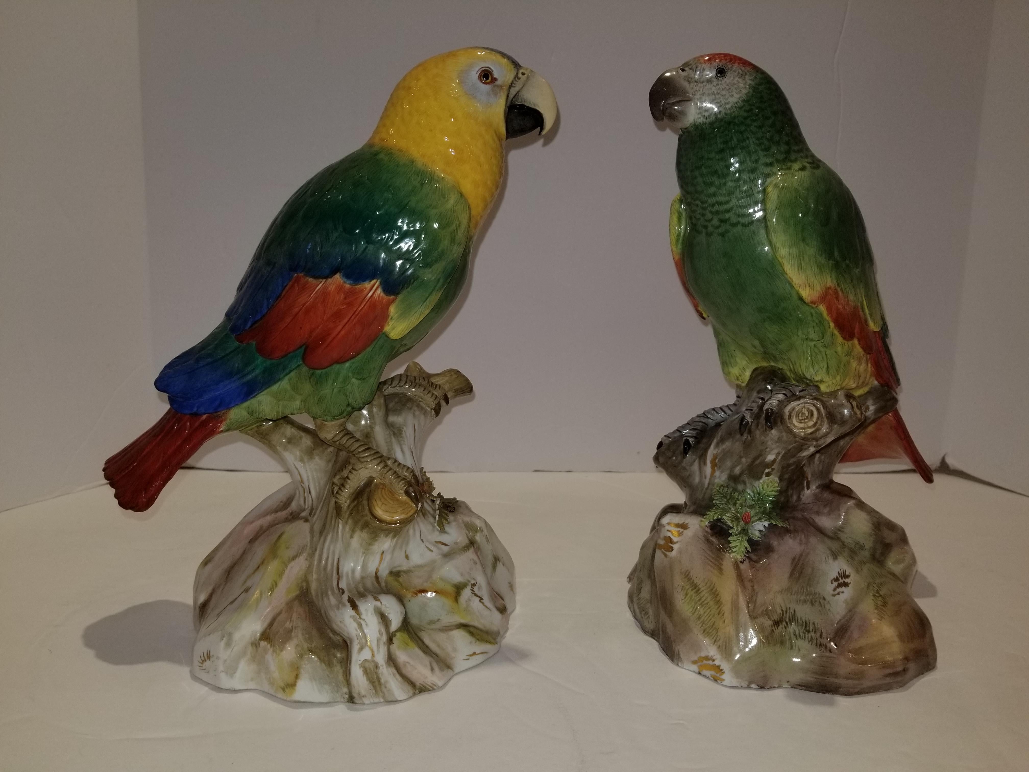 Rococo Revival Pair of Meissen Porcelain Models of Parrots