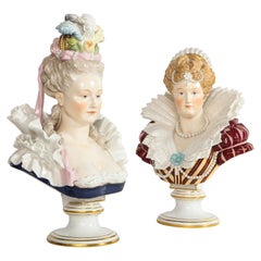 Pair of Meissen Porcelain Portrait Busts of Marie de Medici and Marie Antoinette