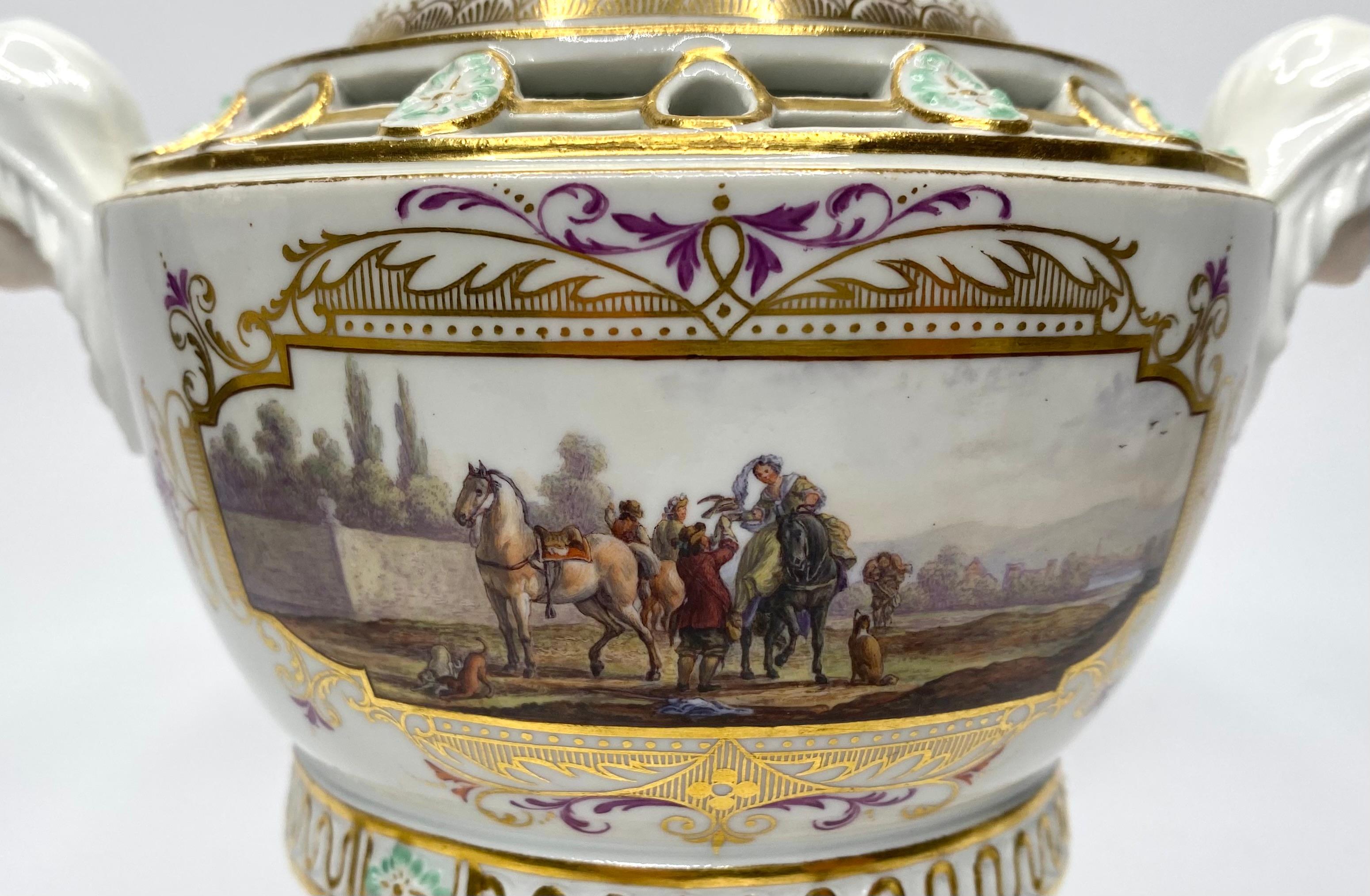 Pair of Meissen porcelain pot pourri & covers, c. 1870. For Sale 3