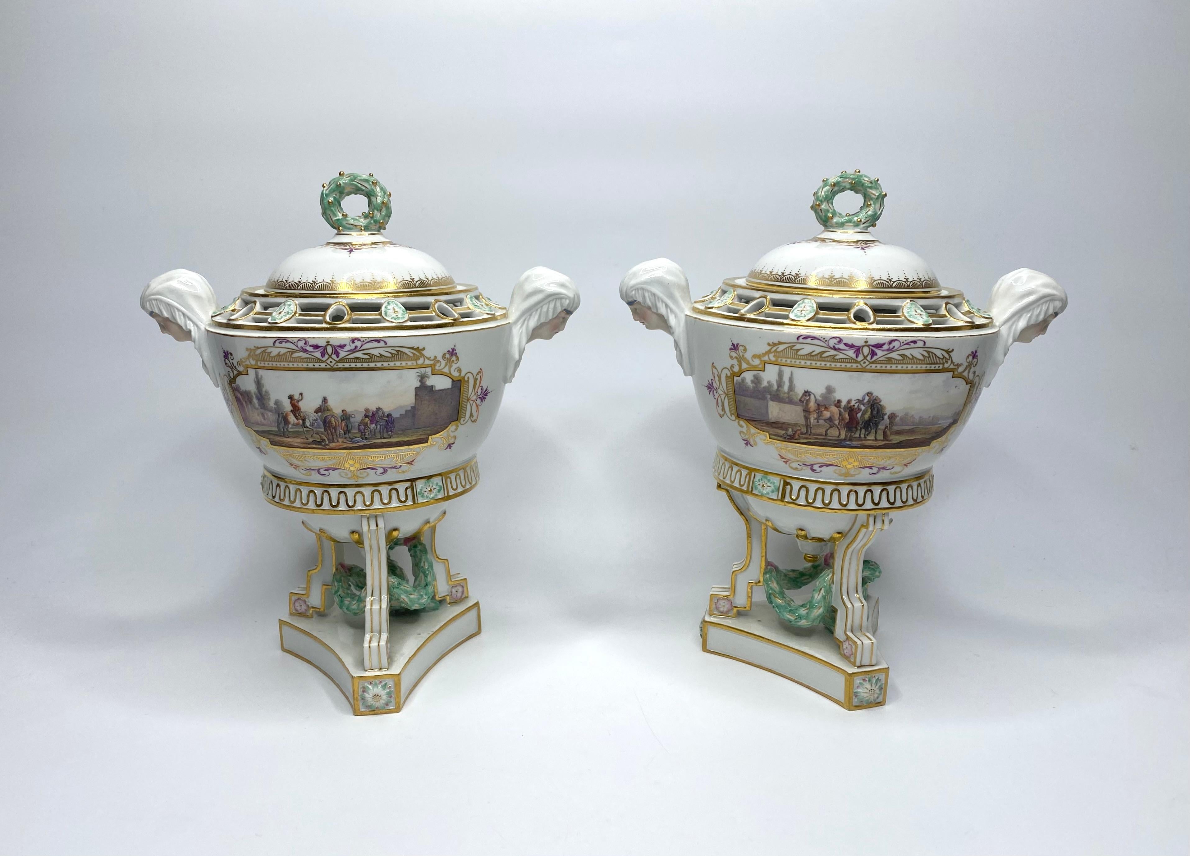 Victorian Pair of Meissen porcelain pot pourri & covers, c. 1870. For Sale