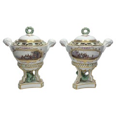 Pair of Meissen porcelain pot pourri & covers, c. 1870.
