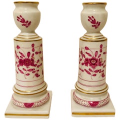 Pair of Meissen Purple Indian Candlesticks First Quality