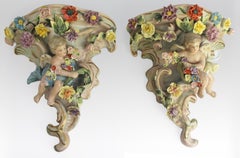 Pair of Meissen Rococo Revival Porcelain Cherub Wall Corbels