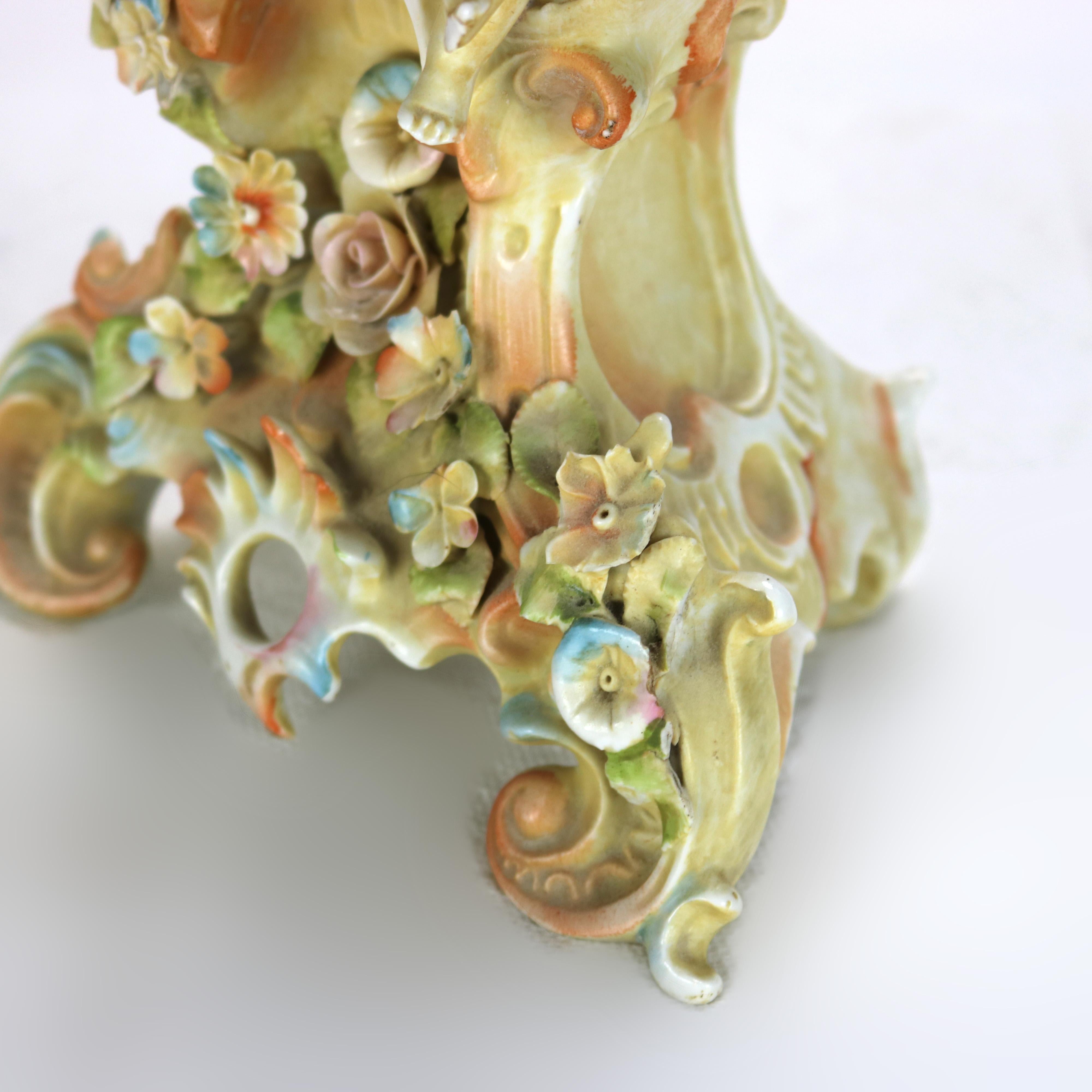 Pair of Meissen School Hand Painted Figural Porcelain Cherub Candlesticks 19thC For Sale 6
