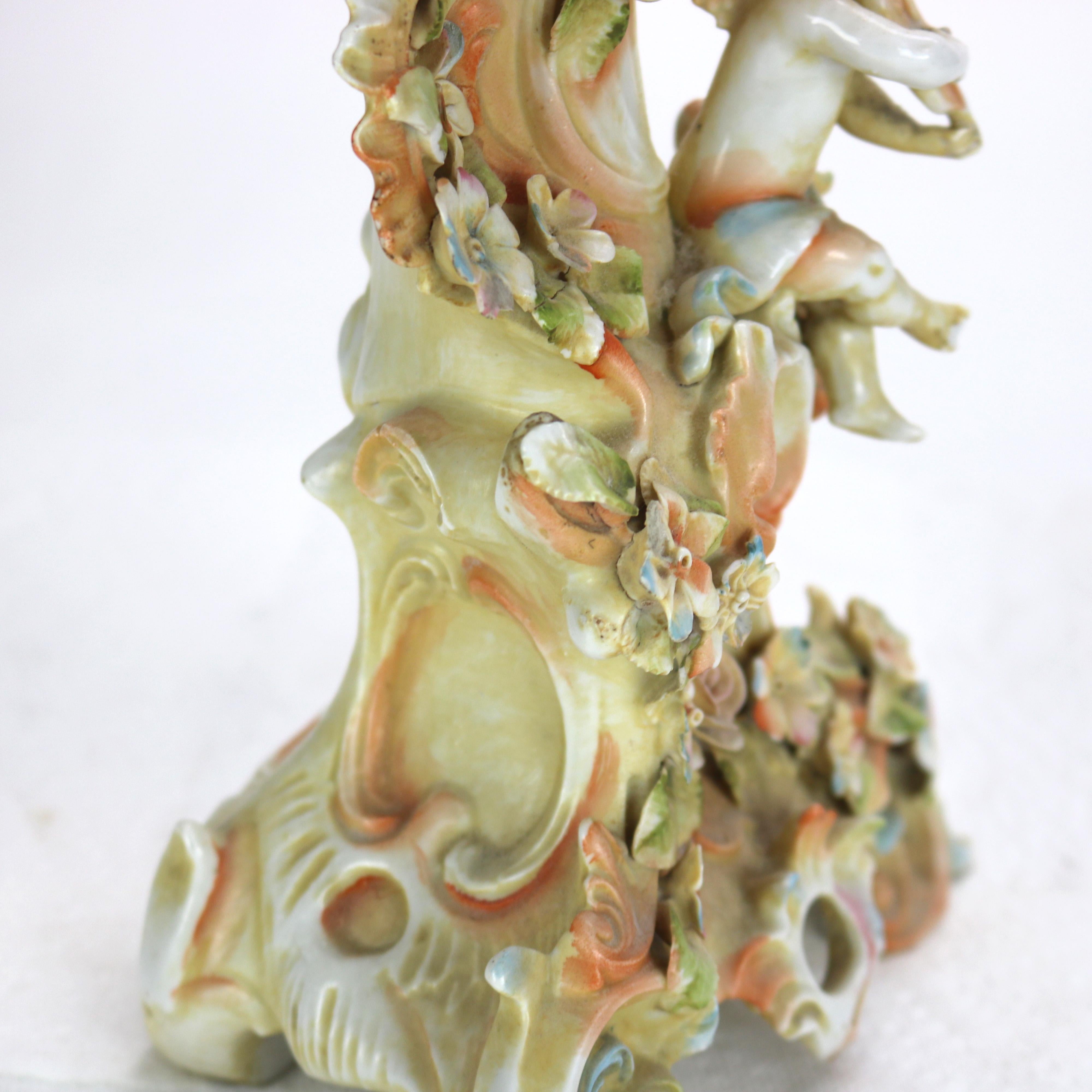 Pair of Meissen School Hand Painted Figural Porcelain Cherub Candlesticks 19thC For Sale 9