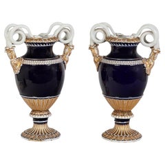 Pair of Meissen Snake Handled Vases 19th Century