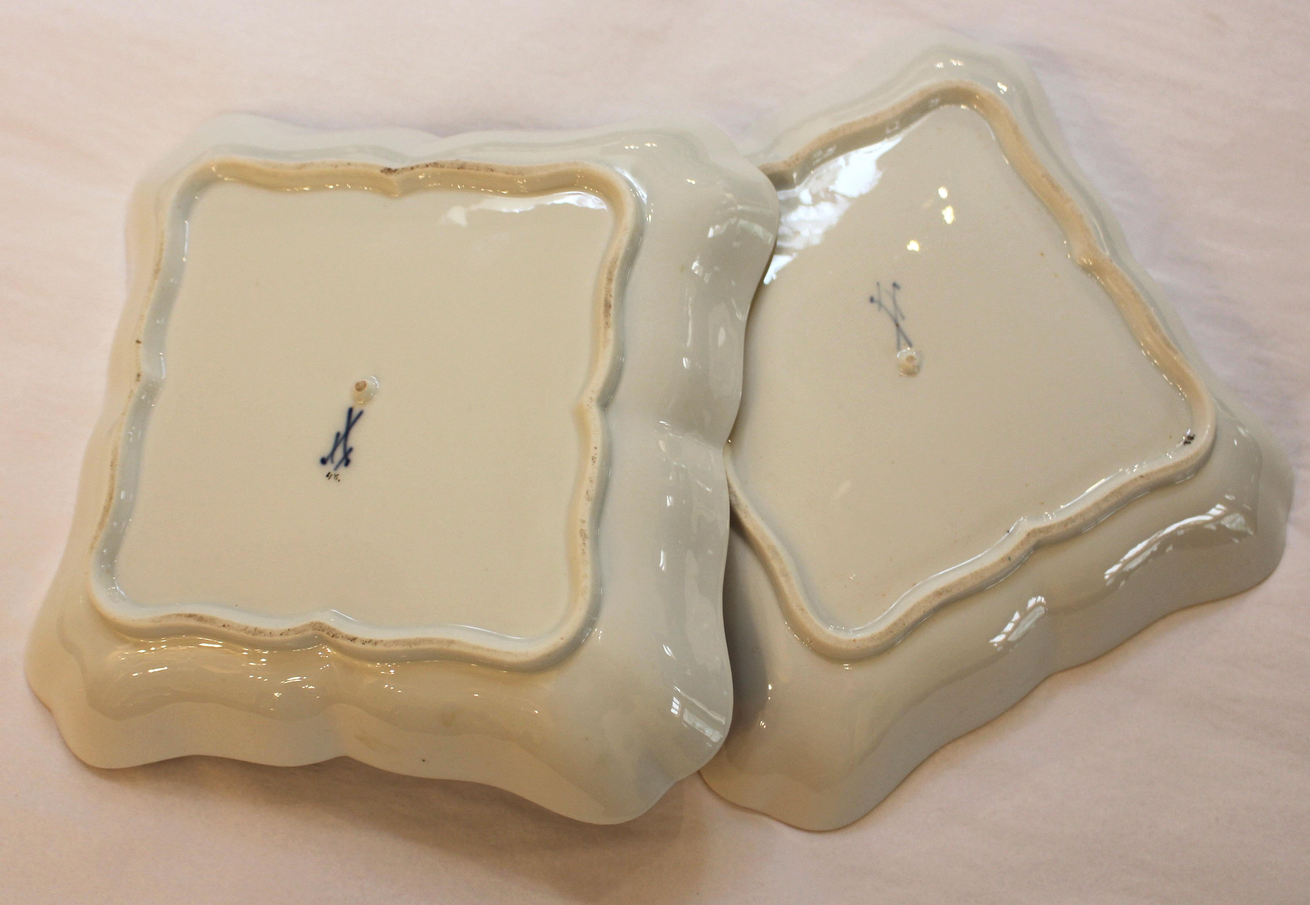 Pair of Meissen Square Sweetmeat Serving Dishes In Good Condition In Chapel Hill, NC
