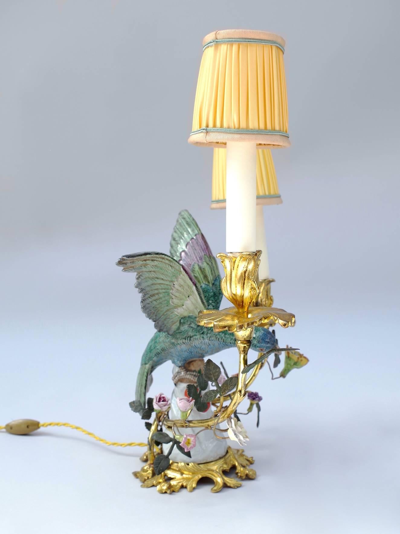 antique porcelain bird lamp