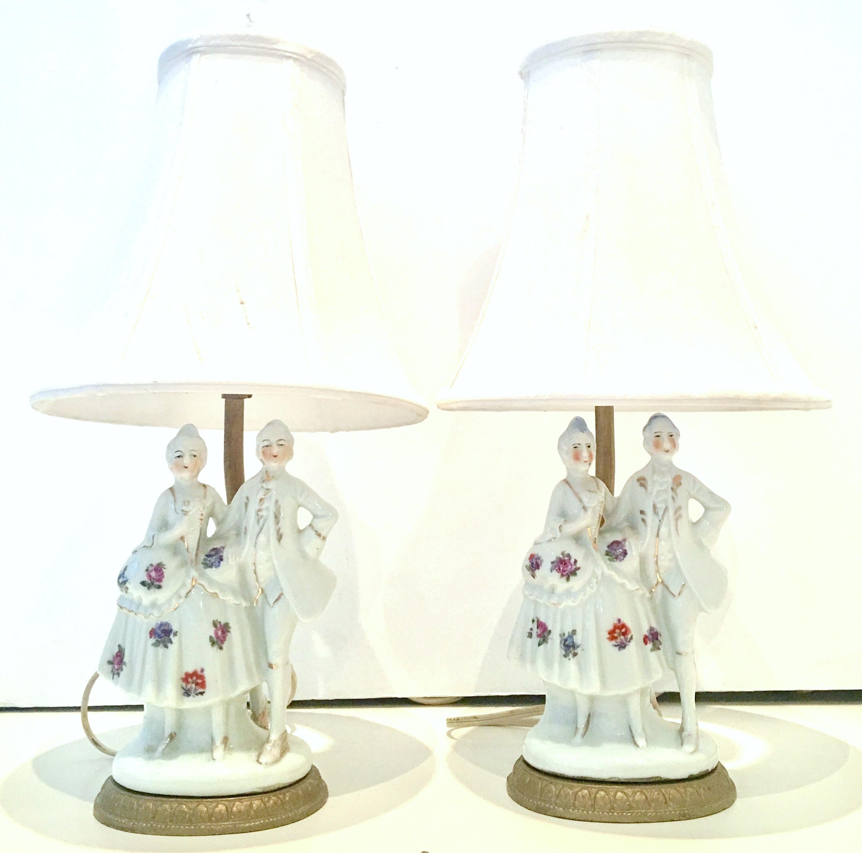 Mid-Century rare pair of identical bright white hand-painted porcelain 