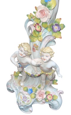 Pair of Meissen Style Porcelain Five-Arm Candelabras. Germany, 20th century.
