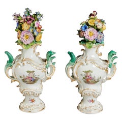 Pair of Meissen Vases with Floral Bouquets
